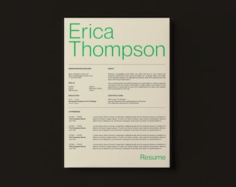 Minimalist Resume Template, Clean Creative Resume Template CV Minimalist Type Design, Green, Beige, Black Canva Simple Minimal, Cover Letter