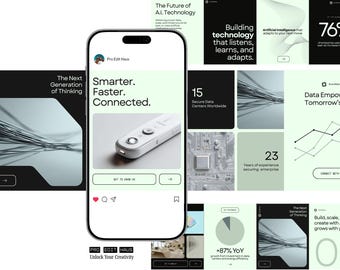 ソーシャルメディアビジネステンプレートCanva、モダンテックスタートアップInstagram投稿とストーリー、ソーシャルメディアマネージャーとビジネスコーチコンテンツキット