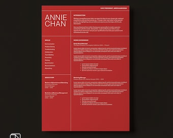 Minimalist Resume Template, Clean Minimalist Resume Template Simple Type Design, ATS friendly, Red White Canva CV Template, Cover Letter