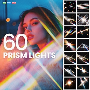 60 Prism Light, Photoshop Overlays, Colorful Light Leaks, Bokeh Crystal Light Overlays, Lens Flare Rainbow Light Textures Summer Overlay JPG