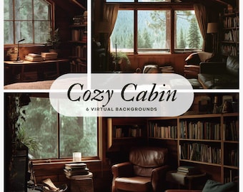 Cozy Cabin Virtual Background, 6 Zoom Virtual Backgrounds, Backdrop, Office Background, Microsoft Teams, Google Meets