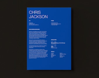Minimalist Resume Template, Clean Minimalist Resume Template Simple Type Design, ATS friendly, Blue White Canva CV Template, Cover Letter