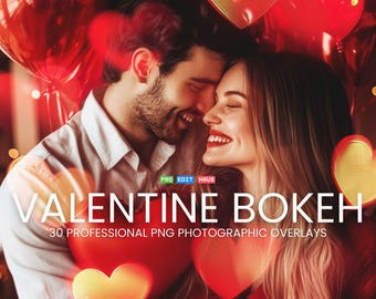 Valentine Heart Bokeh Photo Overlays, Pink Glitter (Digital Download)