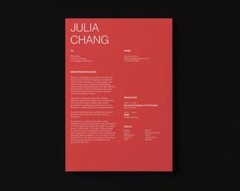 Minimalist Resume Template, Clean Minimalist Resume Template Simple Type Design, ATS friendly, Red White Canva CV Template, Cover Letter