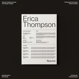 Plantilla de CV minimalista, plantilla de CV minimalista limpia, diseño de tipografía simple, compatible con ATS, plantilla de CV de Canva blanca, carta de presentación
