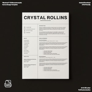 Minimalist Resume Template, Clean Creative Resume Template CV Minimalist Type Design, Black White Simple Minimal, Cover Letter