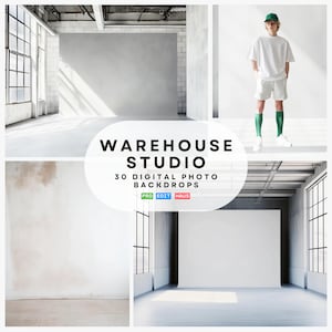 May include: A digital download of 30 warehouse studio backdrops. The backdrops are high-resolution images that can be used for photography and videography. The images feature a variety of different warehouse settings, including empty spaces, brick walls, and industrial windows. The backdrops are perfect for creating professional-looking photos and videos.