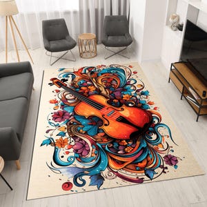 Vintage Violin Design Rug, Modern Violin Pattern Rug, Violin And Notes Design Rug, Hobby Home Decor, Saloon Area Rug, Modern Art Carpets