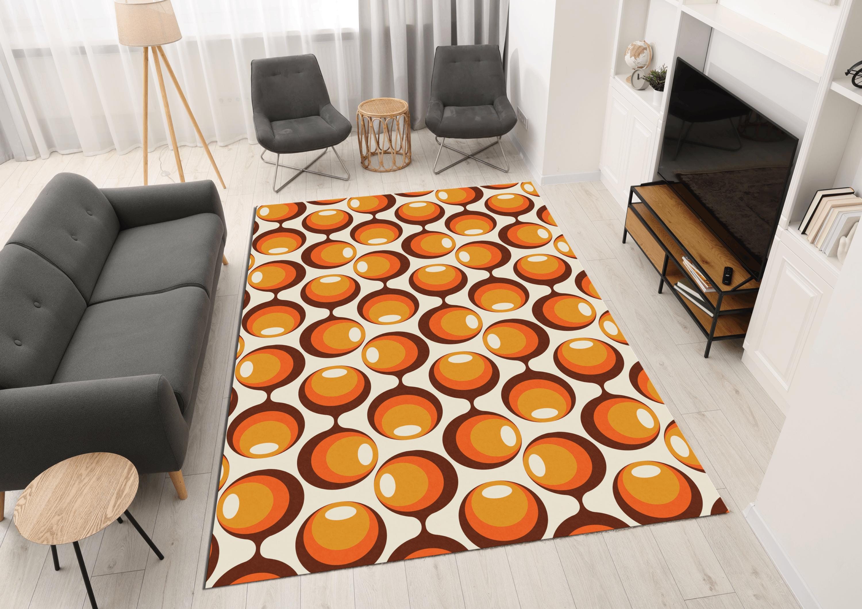 Brown Groovy Retro Rug, Mid Century Modern Rug, Retro Hippie 70s Rug ...