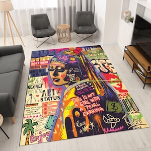 Alfombra de diseño abstracto, alfombra de área artística, alfombras artísticas hechas a mano, alfombra abstracta moderna, decoración artística para el piso, alfombra artística colorida para la sala de estar