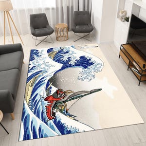Cartoon Themed Carpet, Cartoon Rugs, Kanagawa Wave Rug, Pop Art Rug, Ocean Print Rug, Wave Pattern Rug,Summer Rug, Ocean Wave Rug, Area Rug