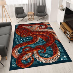 Octopus Rug, Art Rug, Mosaic Octopus Rug, Mosaic Rug, Animal Rug, Octopus Themed Rug, Animal Pattern Rug, Octopus Pattern Rug, Chic Rug