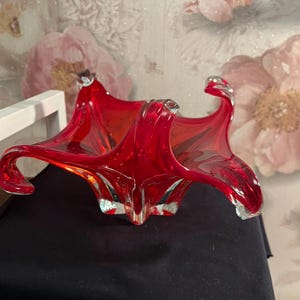 Vintage Red Murano Glass Bowl - 1970s Centerpiece