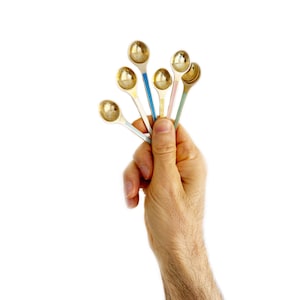 Vintage ELA Denmark Demitasse Spoons, Sterling Silver 925S, Enamel Handles, Mid-Century Gilt Spoon Set of 6