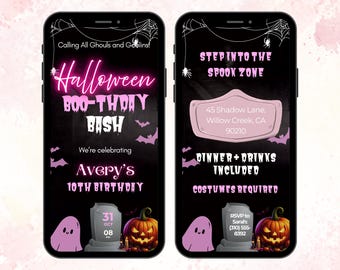 Halloween Boo-thday Bash Invitation, Kids Birthday Ghost Pumpkin Digital Animated Template