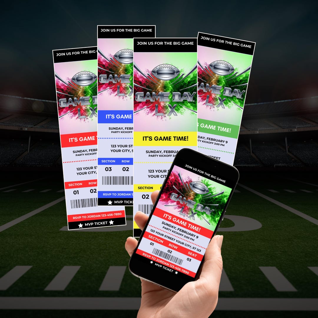 Football Game Day Ticket Invitation, Super Bowl Party Digital Canva ...