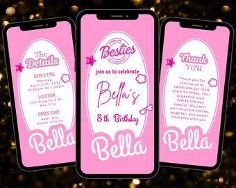 Animated Doll Birthday Invitation: Hot Pink Party (Digital Download)