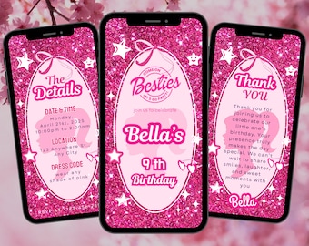 Animated Pink Doll Birthday Invitation: Sparkle Princess Party (Digital Download)