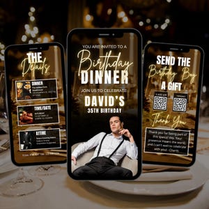 Editable Birthday Dinner E-Invite: Canva Template, Animated Video (Digital)
