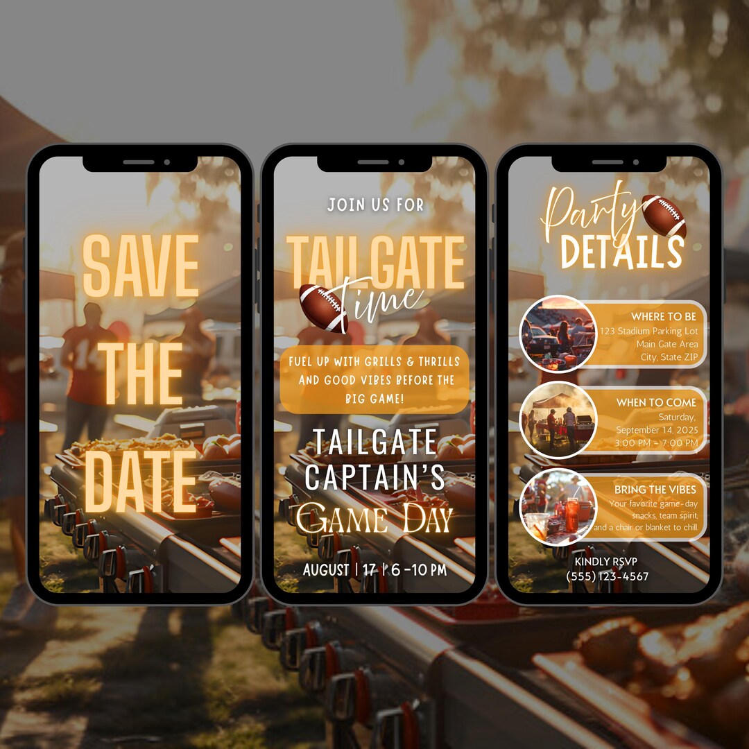 Football Tailgate Invitation, Sunset Orange Animated Digital Game Day ...