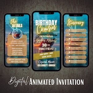 Animated Birthday Cruise Invitation: Girls Trip Caribbean Planner (Digital Download, Canva Template)