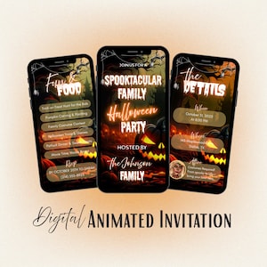 Spooktacular Family Halloween Party Invitation, Orange Glow Digital Animated Editable Template