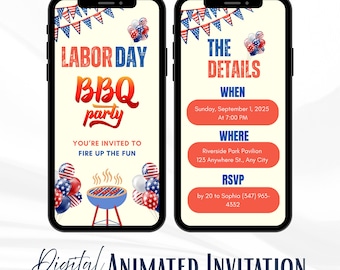 Editable Labor Day BBQ Evite: Animated Video Invitation
