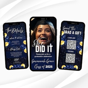 Navy Blue & Gold Graduation Invitation: Animated Digital Invite (Editable)