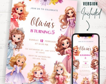 Princess Birthday Invitation: Pink & Gold, Editable (Digital)