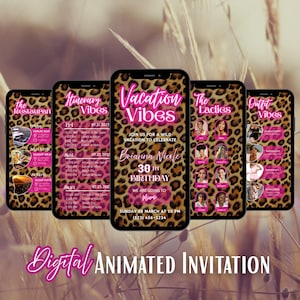 Birthday Weekend Itinerary Invitation, Pink Girls Trip Itinerary, Animated Travel Template, Weekend Getaway, Neon Pink Design