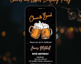 Cheers & Beers Birthday Invitation, Beer Party Pub Night Theme, Animated Template