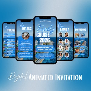 Family Cruise Invitation Template, Caribbean Vacation Itinerary Digital Editable Design with Excursions