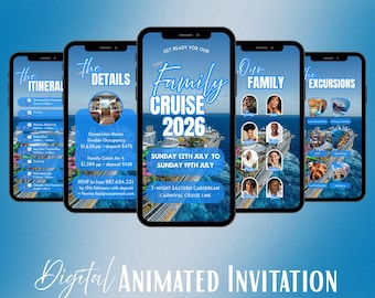 Family Cruise Invitation Template, Caribbean Vacation Itinerary Digital Editable Design with Excursions