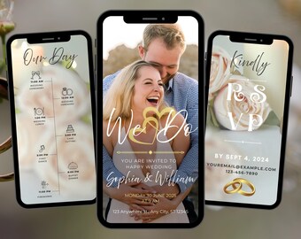 Wedding Invitation Video, Modern Digital Template with RSVP and Schedule
