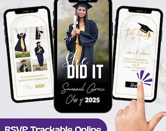 Graduation Web Invitation, Class of 2026, Elegant Black and Gold Grad Celebration, Trackable RSVP