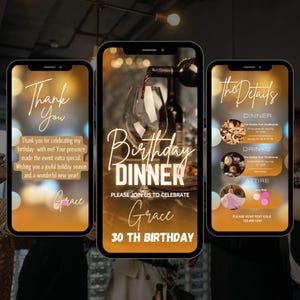 Birthday Dinner invitation, Digital Dinner invitation template, Dinner video invitation, Editable birthday template, Dinner party invite