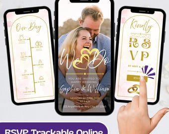 Blush Gold Wedding Invitation, Web Digital Template with Clickable RSVP Link