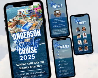 Family Cruise Itinerary Invitation, Caribbean Vacation Trip Template, Ocean Blue Digital Editable Design
