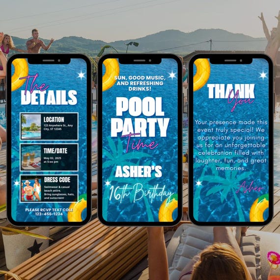 open lace back dress Mermaid Pool Party Birthday Invitation