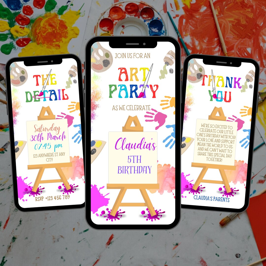 Art Birthday Party Invitation Video: Editable Kids Invite (MP4) - Etsy