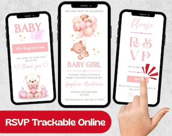 Baby Girl Shower Invitation Template, Elegant Web Invite with Clickable RSVP Links