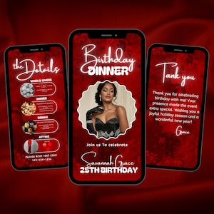 Elegant Red Birthday Dinner Video Invitation (Canva Template)