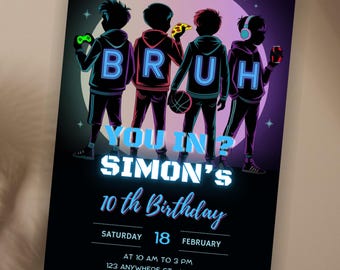Neon Gamer Birthday Invitation: Editable Canva Template (Digital Download)