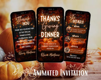Thanksgiving Dinner Invitation Video, Friendsgiving Animated Evite, Editable Template