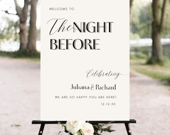 The Night Before Sign, Elegant Minimalist Wedding Welcome Editable Canva Template