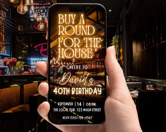Buy a Round Birthday Invitation, Modern Bar Style, Pub Night Party, Animated Template