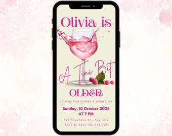 A Tini Bit Older Birthday Invitation, Fun Pink Cocktail Party Style, Animated Template