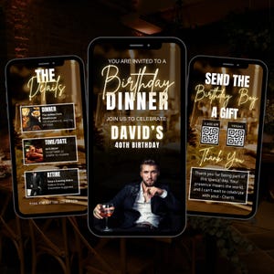 Men&#39;s Birthday Dinner Animated Invitation: Editable Template (Digital Einvite)