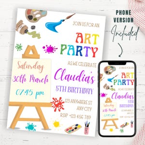 Art Birthday Party Invitation: Editable Template (Digital Download)
