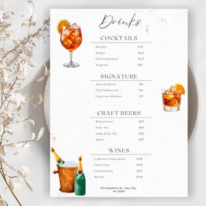 Modern Wedding Pet Dog Signature Drink His Hers, Signature Drink,  Signature Drink Bar Menu Template, signature Drink menu Sign Template